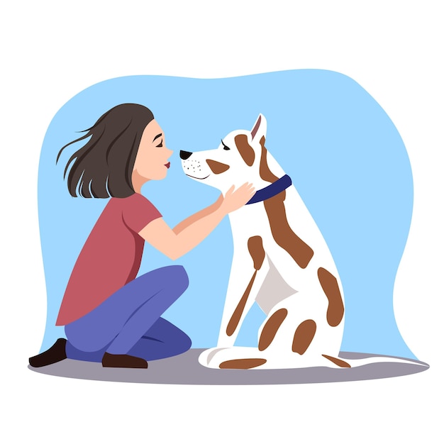 La ragazza è seduta con il cane uno di fronte all'altro Il personaggio guarda negli occhi il suo animale domestico