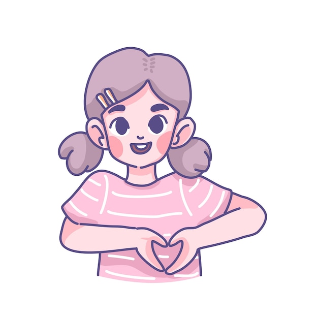 La ragazza fa il mini fumetto del cuore isolato su bianco