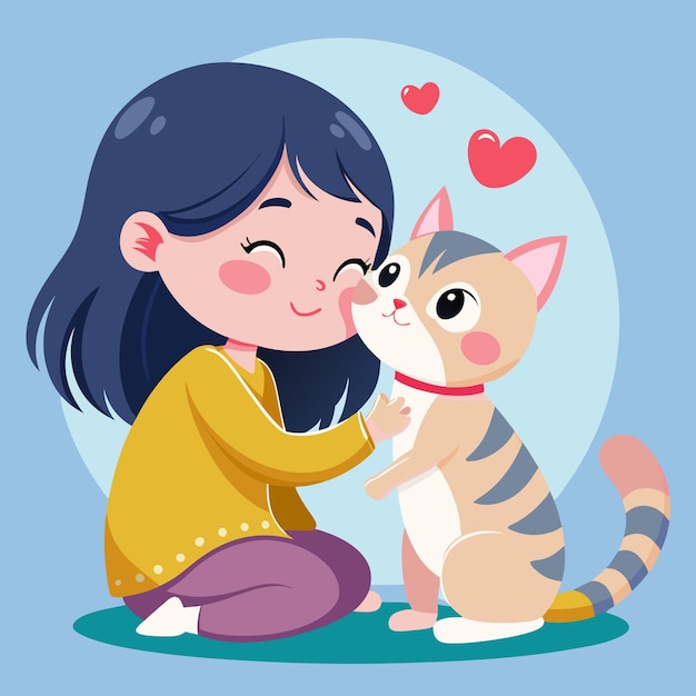 La ragazza sta abbracciando un gatto, un gatto piccolo e una ragazza con amore.