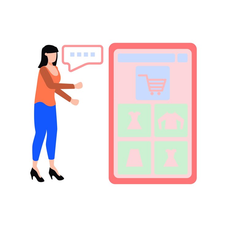 Vettore la ragazza sta facendo acquisti online