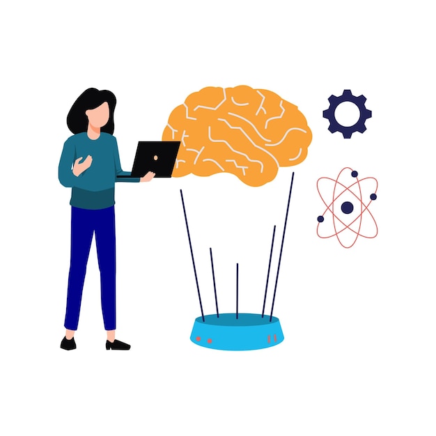 La ragazza sta lavorando alla tecnologia del cervello