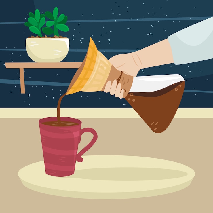 Vettore la ragazza versa il caffè dalla caffettiera con filtro alla tazza di caffè. metodi alternativi di preparazione del caffè. cultura del caffè.