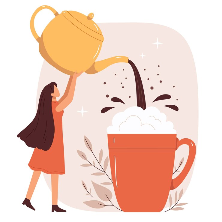 La ragazza versa un sacco di caffè concettoBreak time
