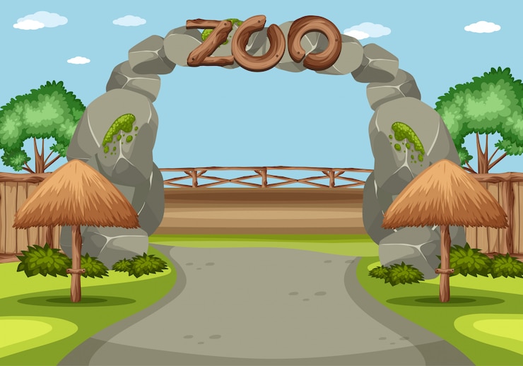 Vettore la scena del fondo dello zoo con grande firma davanti