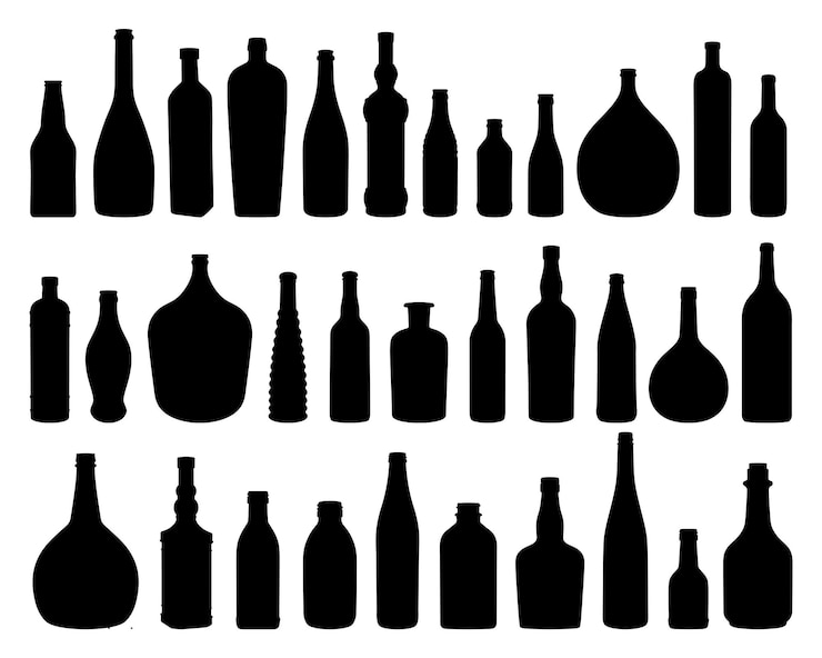 Vettore la serie di silhouette di bottiglie di vetro