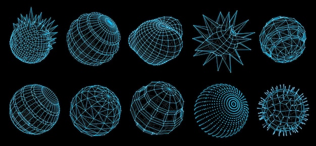La sfera futuristica 3d e le sfere modellano gli ologrammi