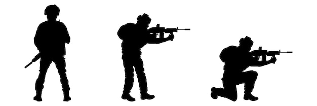 La silhouette di un soldato pronto per la battaglia con la pistola Illustrazione vettoriale