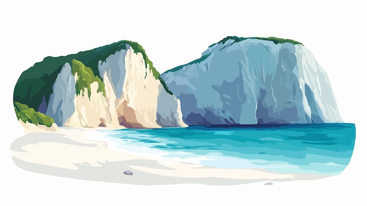 Vettore la splendida spiaggia di navagio con il naufragio e le maestose scogliere di zakynthos