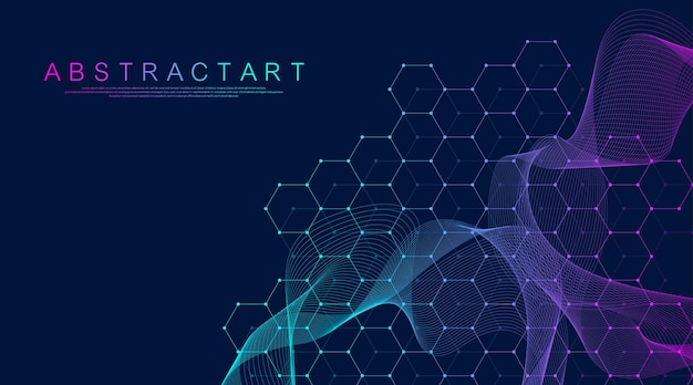 La tecnologia linee e punti astratti collegano lo sfondo con esagoni esagoni griglia esagoni connessione...