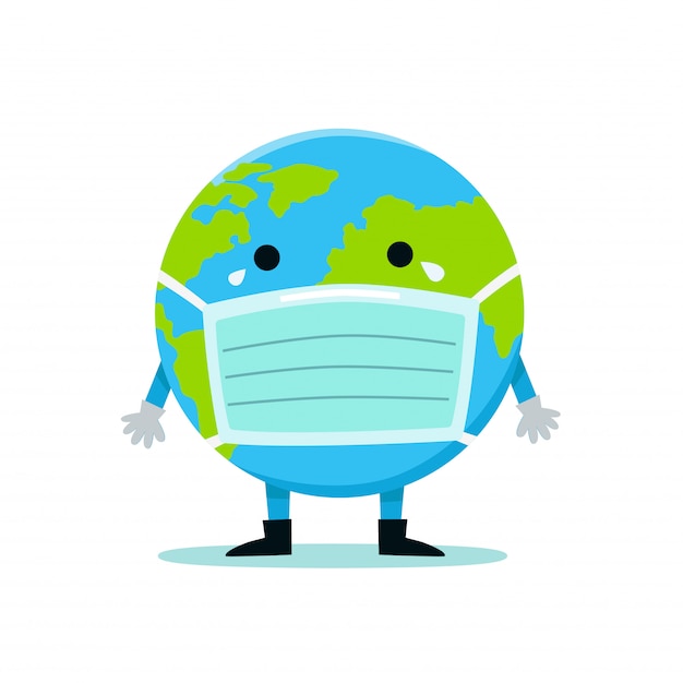 La Terra in una maschera medica si protegge da virus e batteri. Protezione dai virus dei batteri sanitari. Concetto di giornata mondiale dell'ambiente.