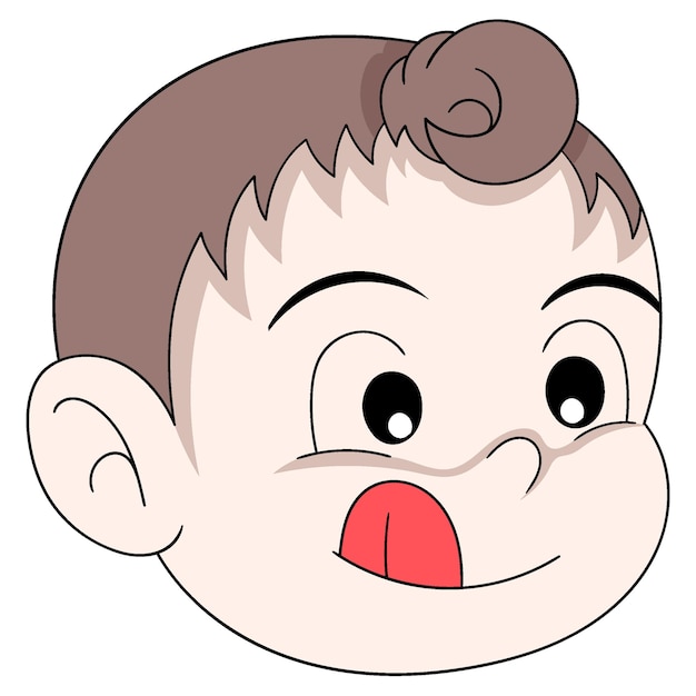 La testa del bambino emoticon mostra espressioni facciali di desiderio appassionato