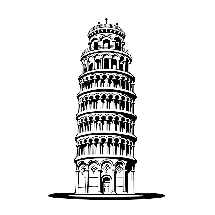 La Torre Inclinata di Pisa è un punto di riferimento dell'Italia Illustrazione vettoriale su sfondo bianco