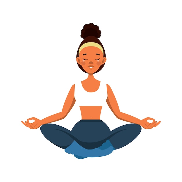 La yogi afroamericana medita nella posizione del loto