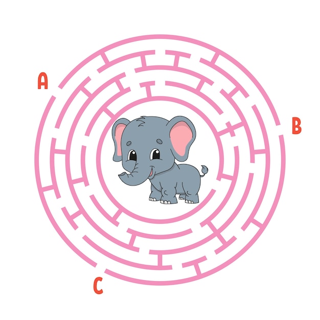 Labirinto circolare Gioco per bambini Puzzle per bambini Enigma labirinto rotondo Illustrazione vettoriale a colori