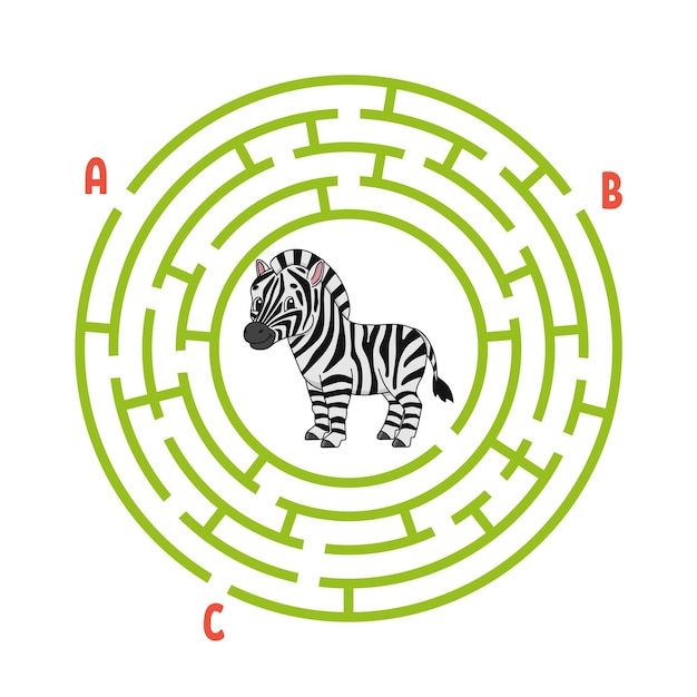 Labirinto circolare Gioco per bambini Puzzle per bambini Enigma labirinto rotondo Illustrazione vettoriale a colori
