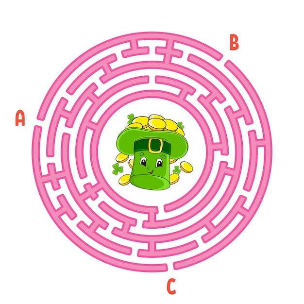 Labirinto circolare Gioco per bambini Puzzle per bambini Labirinto rotondo enigma Trova il percorso giusto Illustrazione di foglio di lavoro educativo