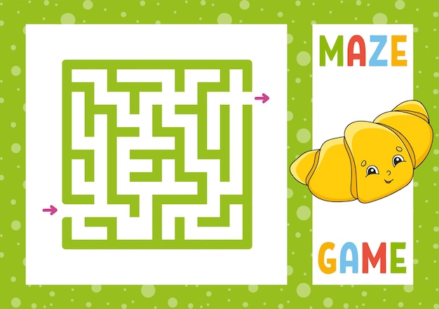 Labirinto quadrato Gioco per bambini Puzzle per bambini Personaggio felice Enigma del labirinto