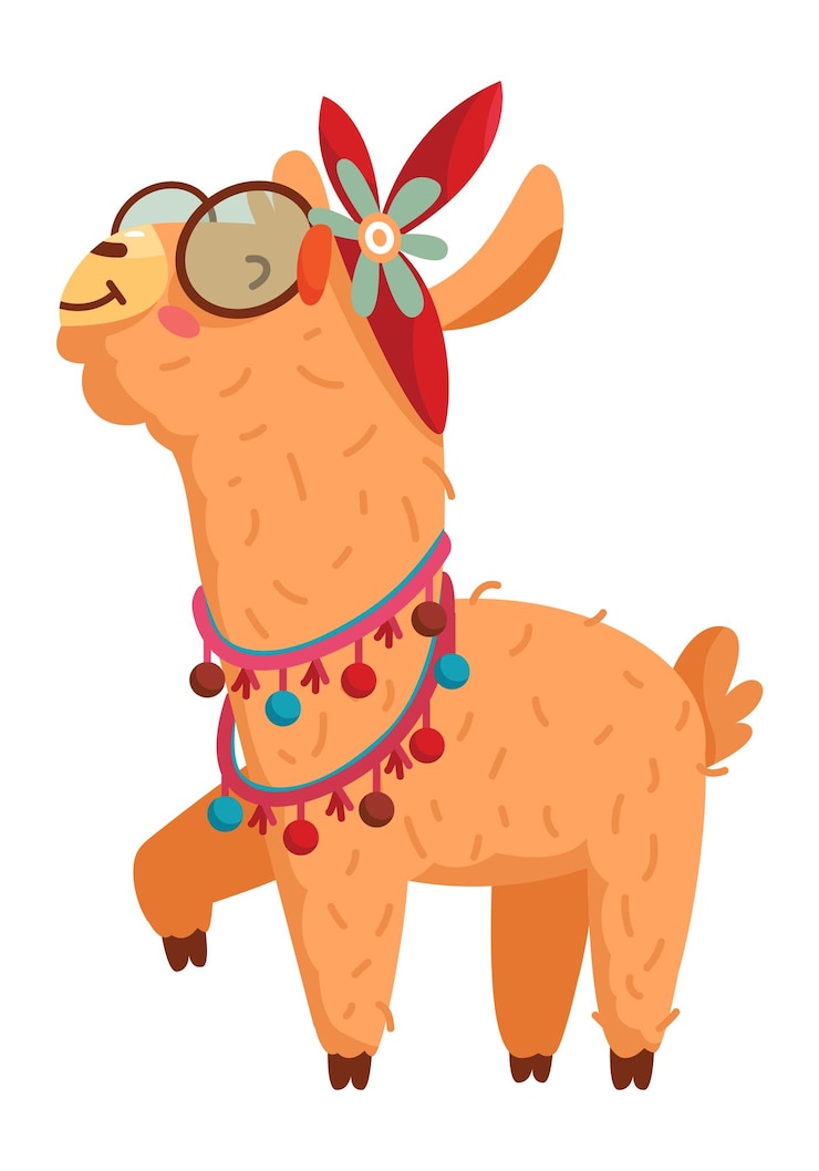 Vettore lama divertente del fumetto. alpaca peruviana carina in bicchieri isolati su sfondo bianco