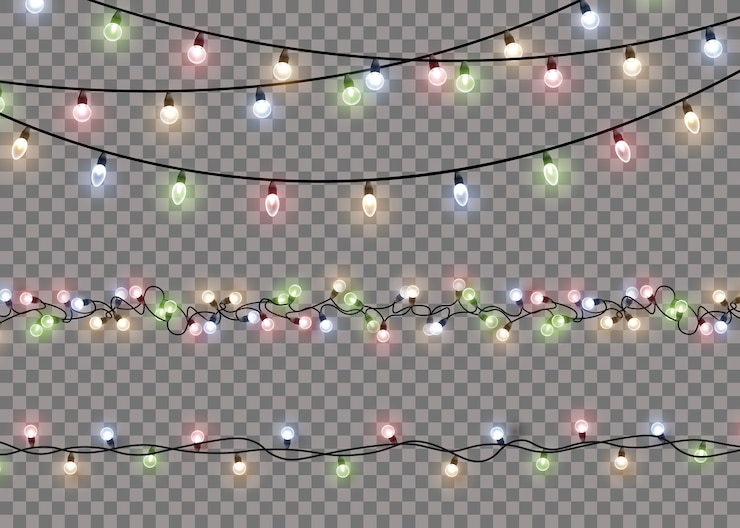 Vettore lampada a luce bagliore colorato su stringhe di filo. ghirlande di decorazioni luminose. vettore.