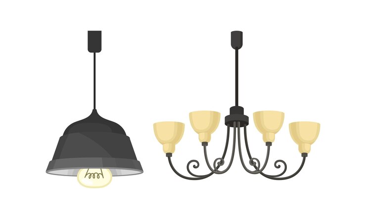 Vettore lampada a soffitto come arredamento che fornisce un insieme vettoriale di illuminazione