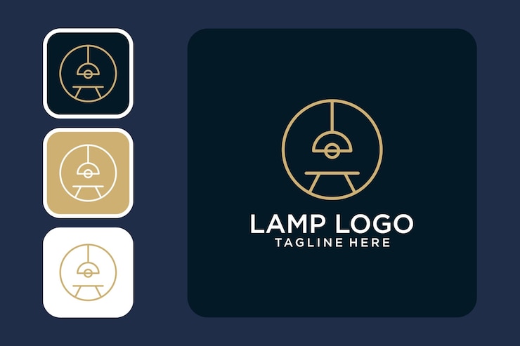 Vettore lampada logo design line art o lampada con logo da tavolo