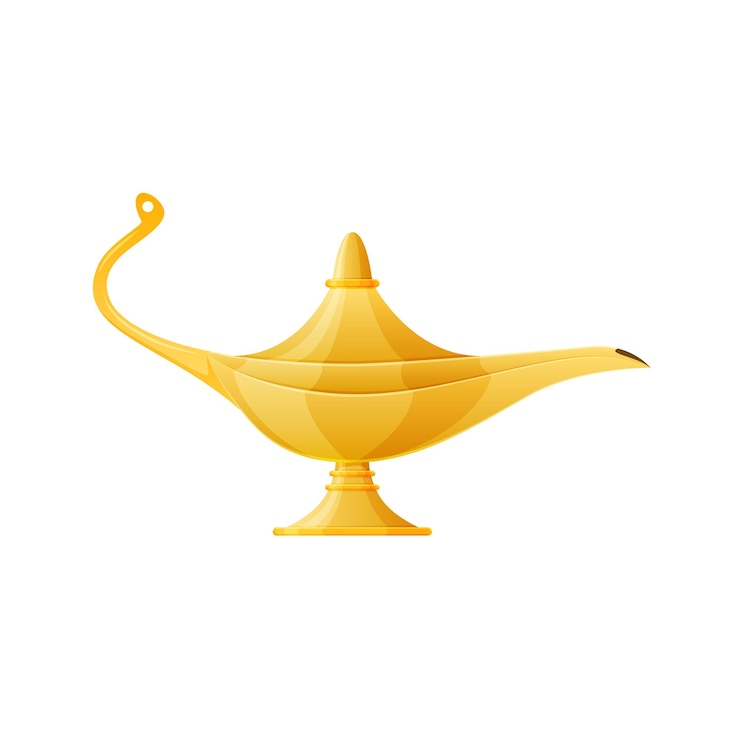 Vettore lampada magica dorata realistica magica lampada araba orientale con gin