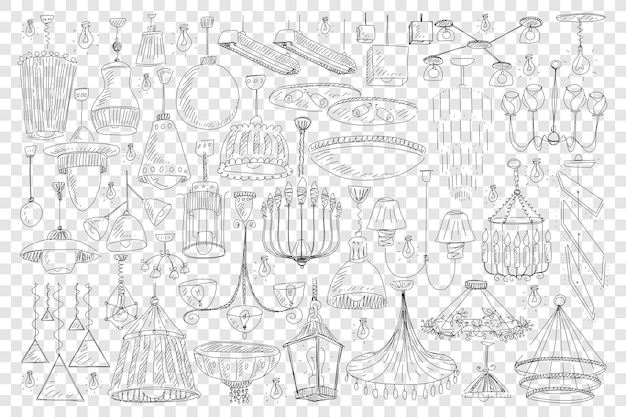 Lampadari per la decorazione domestica doodle set illustrazione