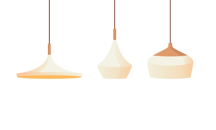 Vettore lampade a sospensione vettoriali e lampadari e set di illustrazioni di cartoni animati