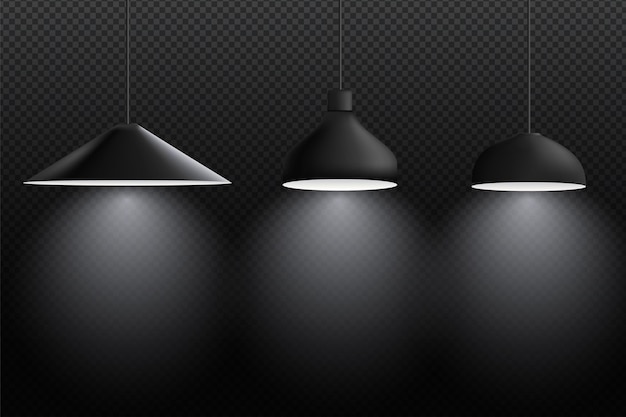 Lampade da soffitto. Interno con set di illustrazione lampada nera