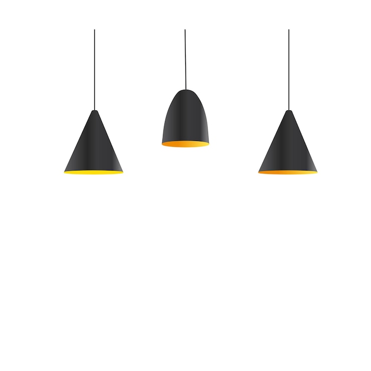 Vettore lampade elettriche a sospensione moderne che pendono dall'illustrazione delle azione del soffitto