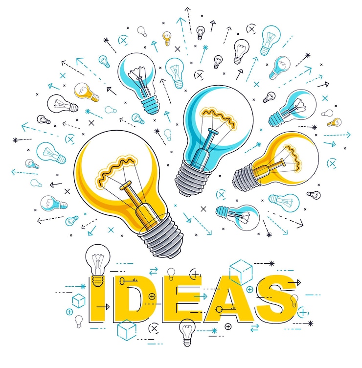Vettore lampadina brillante e set di icone della lampadina, concetto creativo di idee, allegoria del brainstorming, illustrazione vettoriale.