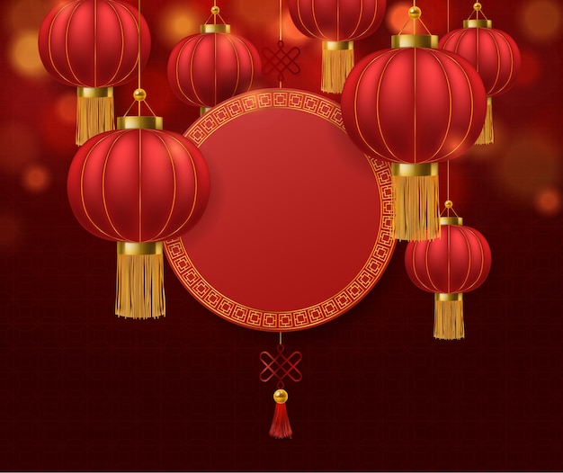 Lanterne cinesi. Giapponese asiatico ratto nuovo anno lampade rosse festival chinatown tradizionale realistico festivo asia simbolo decorativo sfondo di carta