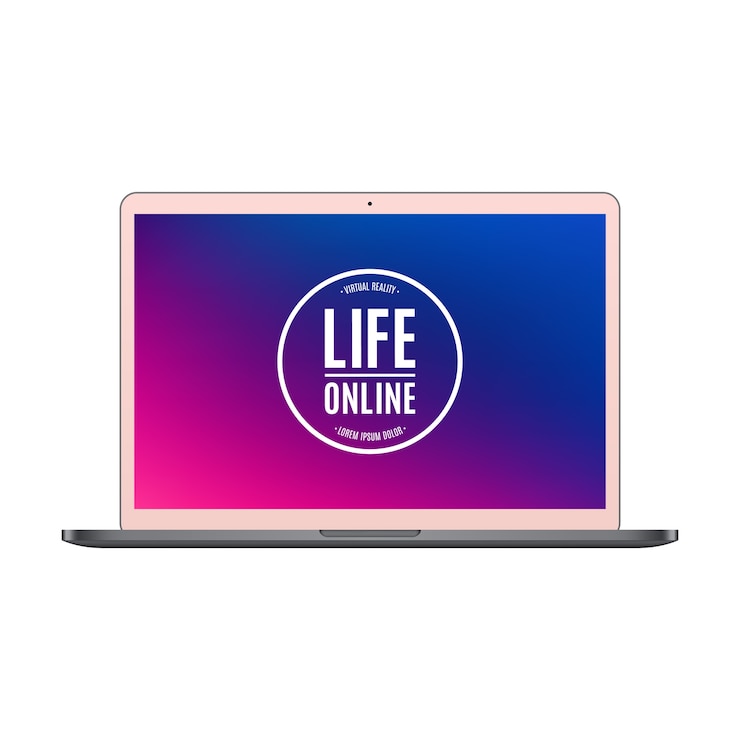 Vettore laptop color oro rosa con schermo colorato isolato su sfondo bianco. illustrazione di riserva