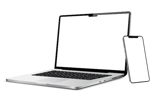 Laptop e cellulare con un modello di schermo vuoto