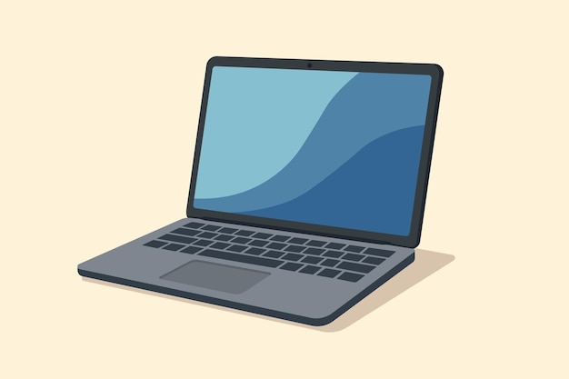 Laptop grigio con schermo blu e tastiera