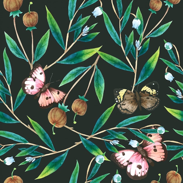Lascia e Butterfly Seamless Pattern in acquerello
