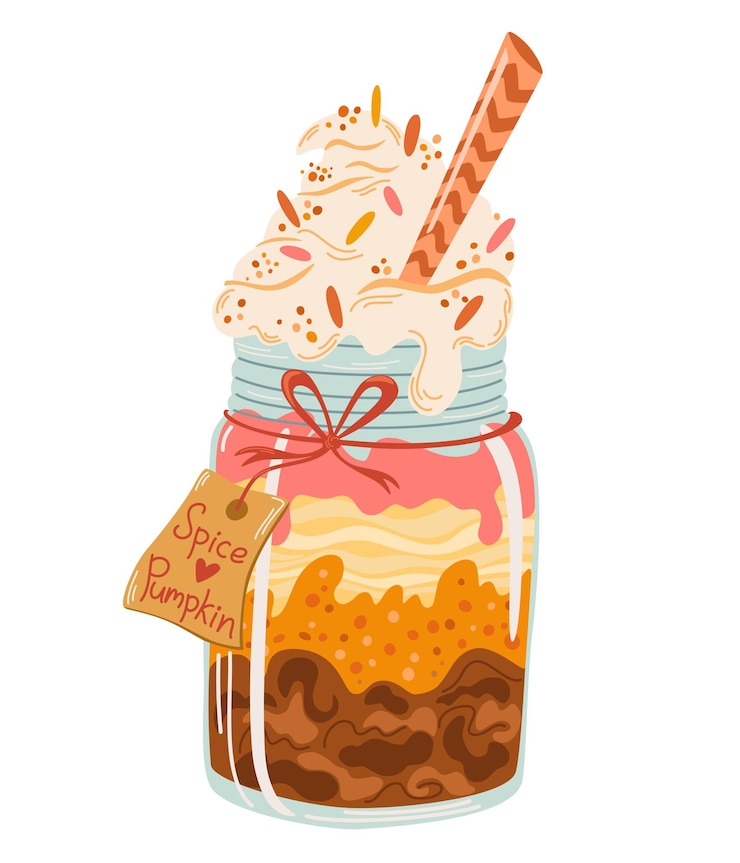 Vettore latte speziato di zucca bevanda calda tradizionale autunnale caffè con biscotti alla crema e una cannuccia buono per poster biglietti di auguri striscioni tessuti regali camicie tazze o altri regali illustrazione vettoriale