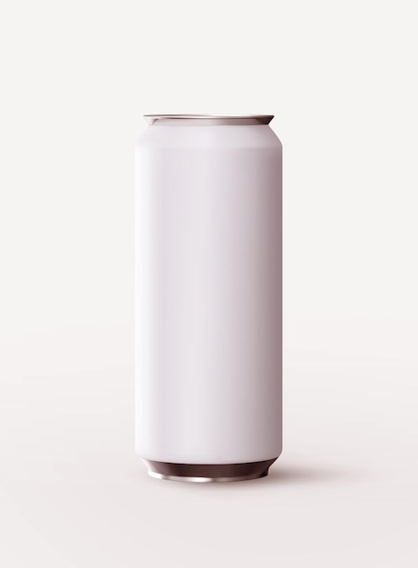 Lattine realistiche in ferro bianco. Mock up per il tuo design promozionale. Modello di lattine grandi. isolato su sfondo chiaro. Illustrazione vettoriale