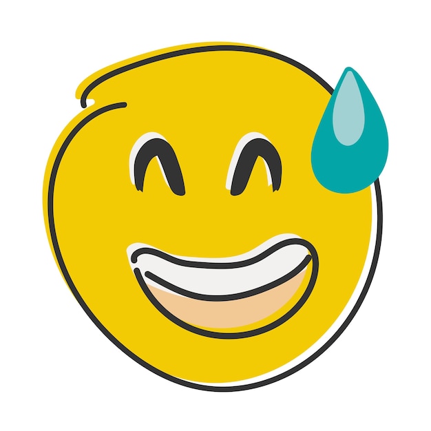 Laughing Smiling Emoji Face Emoticon di disegno a mano in stile piatto