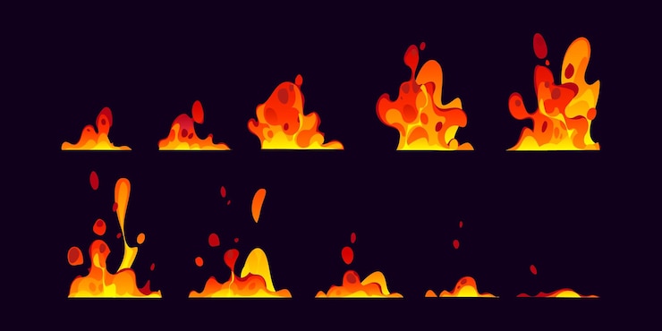 Vettore lava vulcanica o magma gioco di animazione effetto sprite