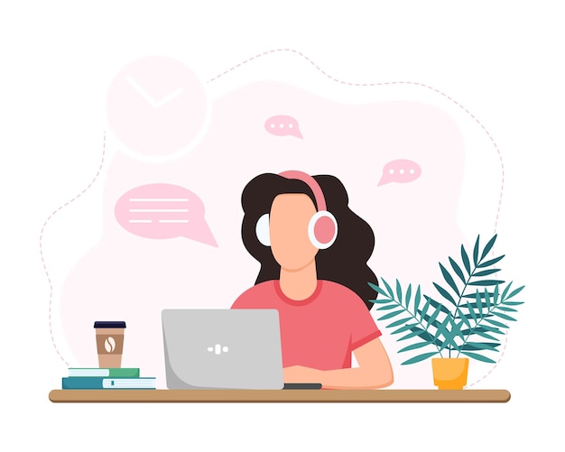 Lavorare o studiare a casa. Ragazza seduta a tavola. Concetto di formazione online. Libero professionista.