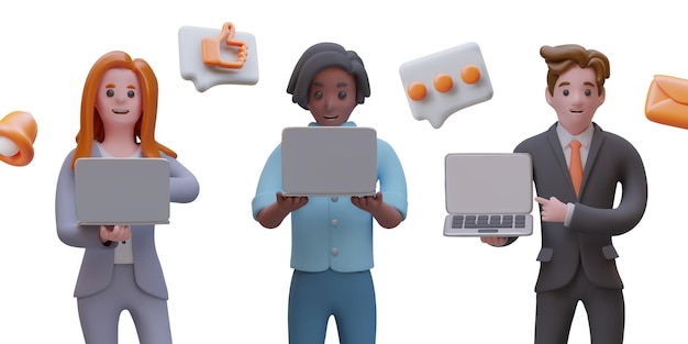 Lavoratori d'ufficio al lavoro Personaggi vettoriali che mostrano gadget senza marchio