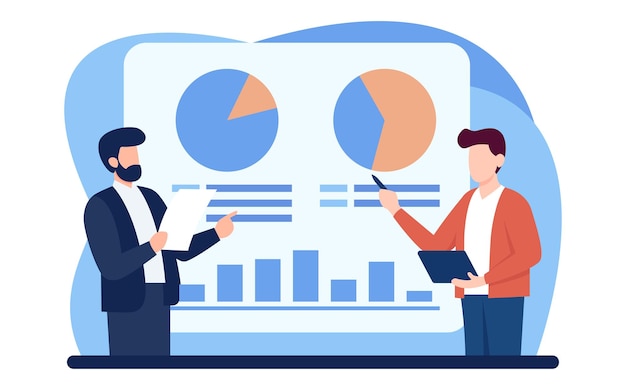 lavoratori di ufficio che analizzano e ricercano i dati aziendali analisi grafici di crescita