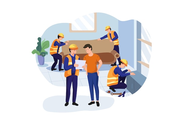 Lavoratori edili che organizzano interni