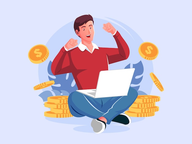lavoratori freelance seduti rilassati che lavorano con il laptop e fanno un sacco di soldi