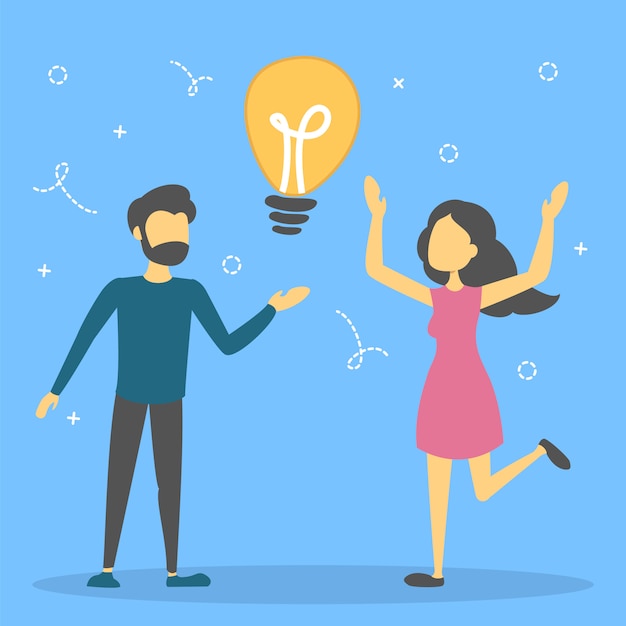 Lavoro di squadra con la lampadina come metafora dell'idea