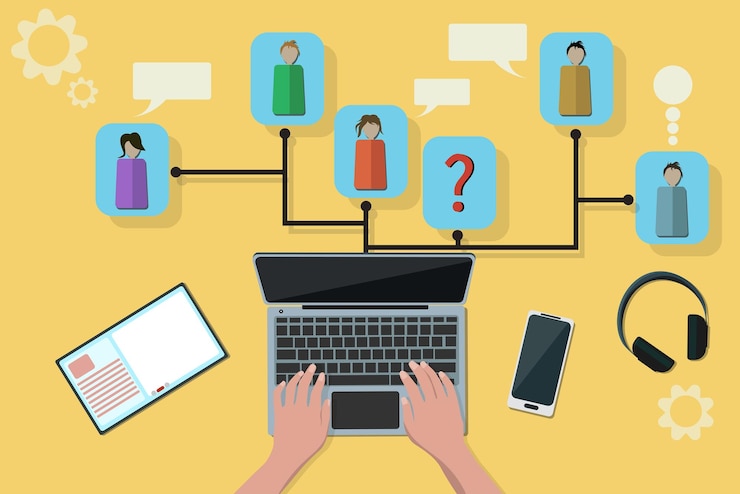 Vettore lavoro in team a distanza da casa schermo di videoconferenza virtuale apprendimento da casa online conferenza remota o riunione virtuale risorse umane freelance
