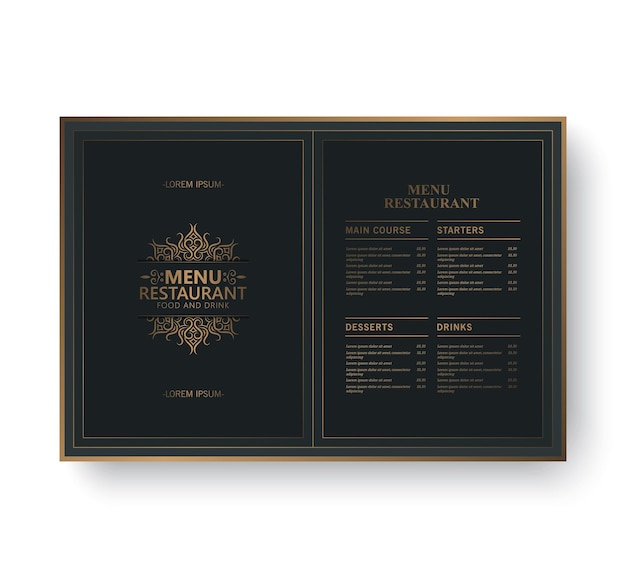 Layout del menu dorato scuro con elementi ornamentali