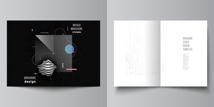 Vettore layout di due modelli di copertina a4 per brochure bifold. concetto di alta tecnologia minimalista.