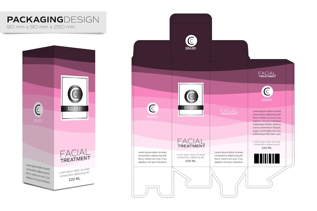 Layout di scatola modello di design di imballaggio per prodotto cosmetico.